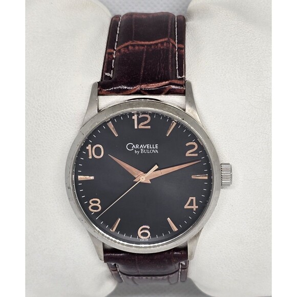 Men's Caravelle New York by Bulova Black Dial Brown Leather Strap Watch 13 - Picture 5 of 9